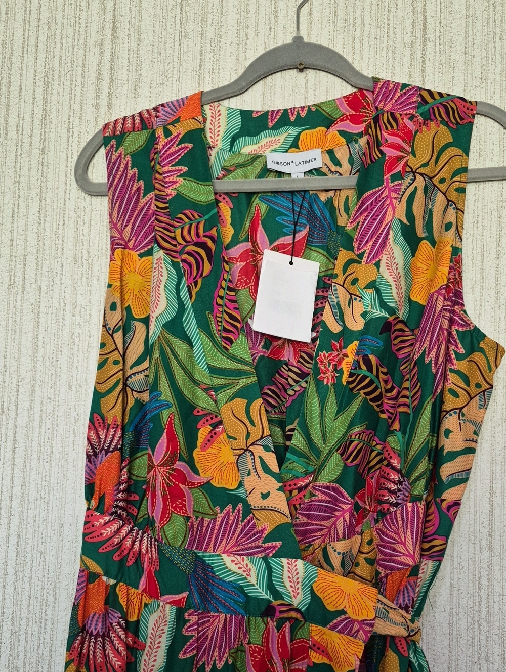 Gibson & Latimer Tropical Floral Wrap Midi Maxi Dress Large New With Tags - Picture 7 of 14